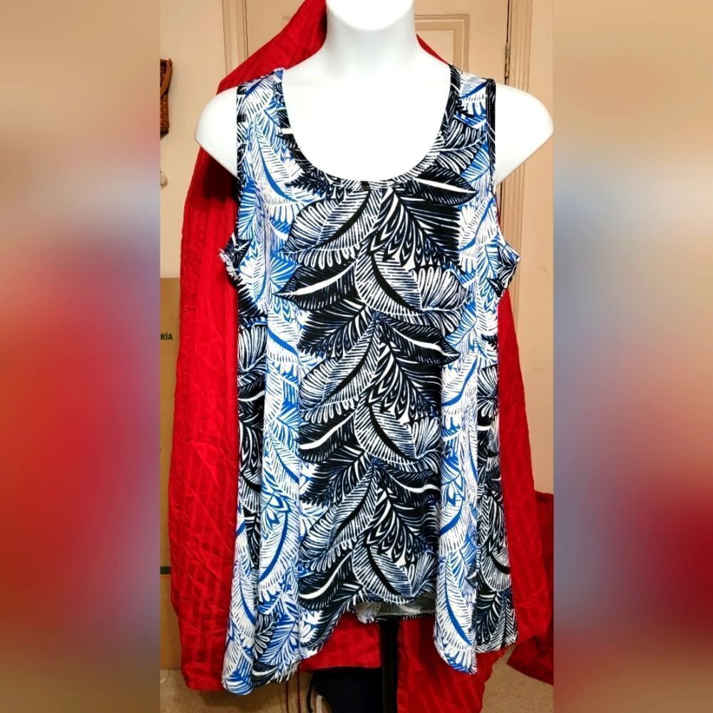 #110 Cyrus Woman Tank Tunic with Palm Leaves & Handkerchief Hemline Size 2X